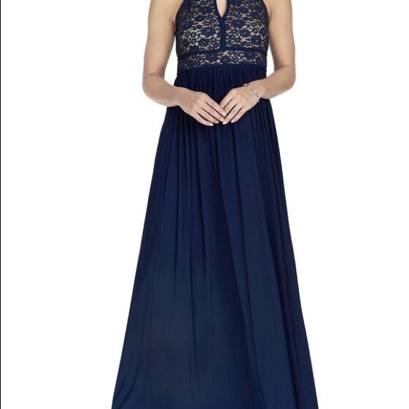 Glitter Lace Keyhole Bodice Halter Gown - Picture 3 of 4